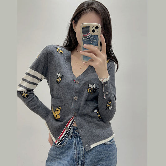 2025SS Bee and bird embroidered cardigan THOM TREND
