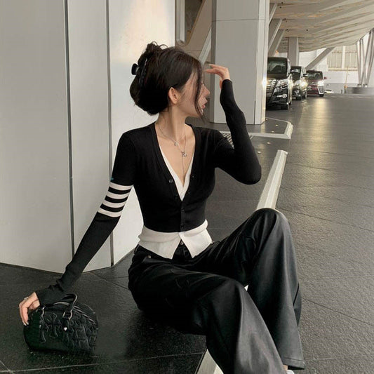 Sexy faux two-piece knitted cardigan THOM TREND