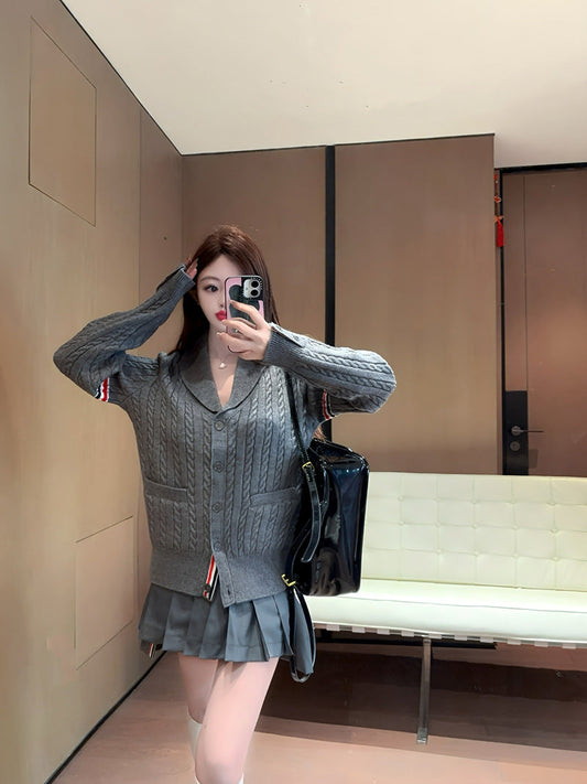 Thom Browne Lapel knitted sweater jacket