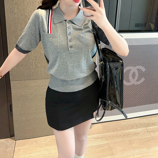 Thom Browne POLO collar wool knit short sleeves