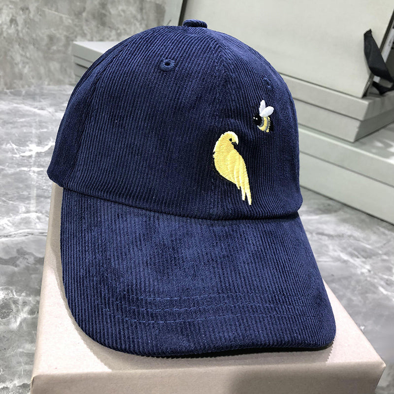 Corduroy Bee and Bird Embroidered Baseball Cap THOM TREND
