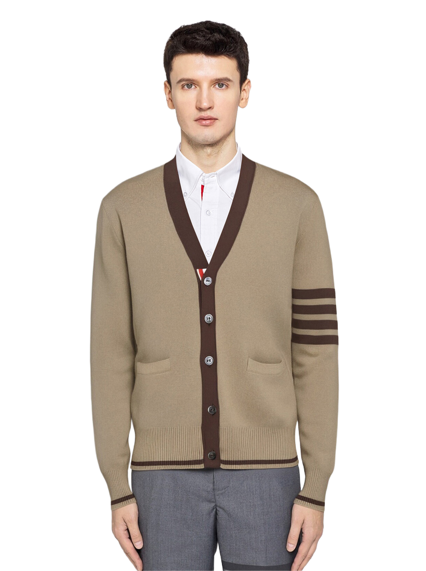2025SSS Khaki colorblock sweater jacket THOM TREND