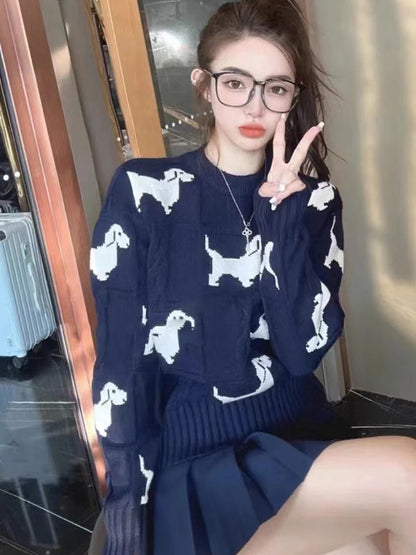 Puppy Intarsia Crew Neck Sweater THOM TREND