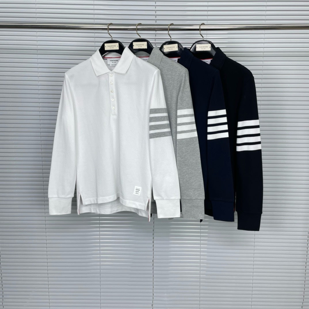 2025SS Four-bar lapel long-sleeved T-shirt THOM TREND
