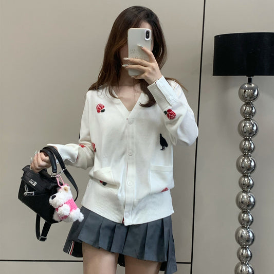 2025SS  Rose and Bird Jacquard Cardigan THOM TREND