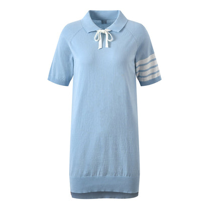 Women's Polo Collar Knitted Short Sleeve Dress - Premium Cotton Casual Dress