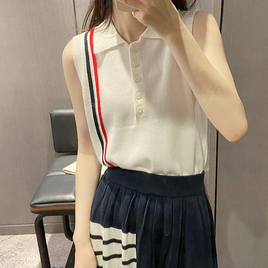 Thom Browne Sleeveless lapel white top