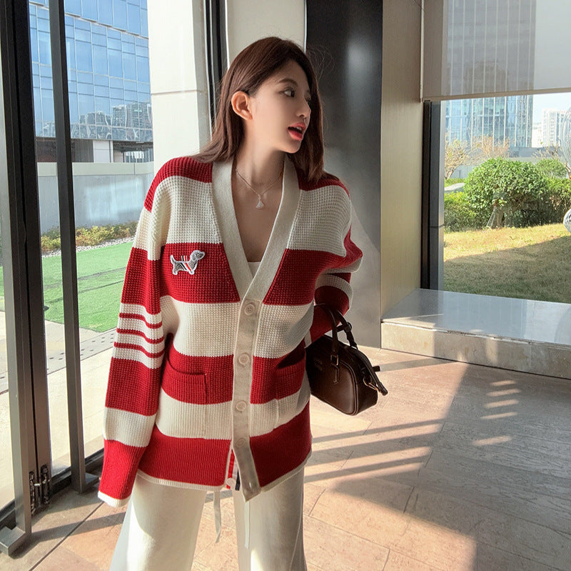 Thom Browne Puppy Embroidered V-Neck Cardigan