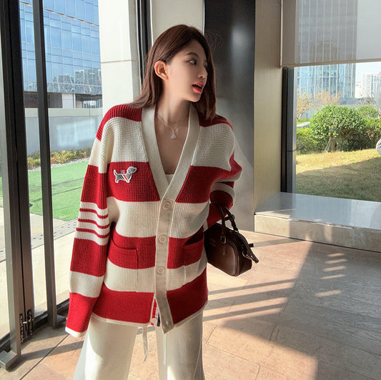 Thom Browne Puppy Embroidered V-Neck Cardigan