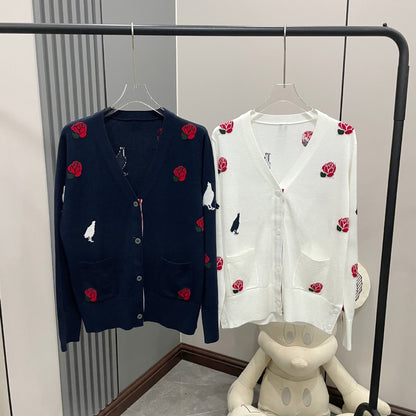 2025SS  Rose and Bird Jacquard Cardigan THOM TREND