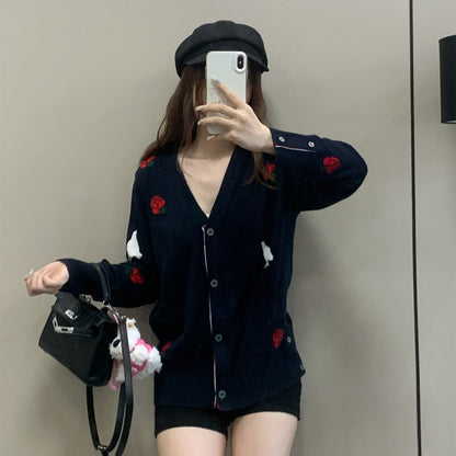 2025SS  Rose and Bird Jacquard Cardigan THOM TREND