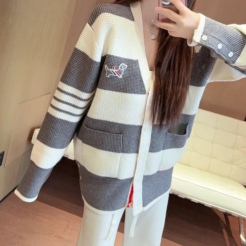 Thom Browne Puppy Embroidered V-Neck Cardigan