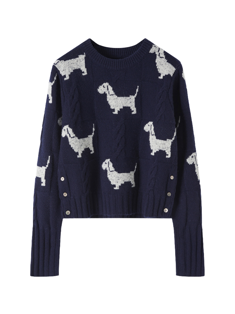 Puppy Intarsia Crew Neck Sweater THOM TREND
