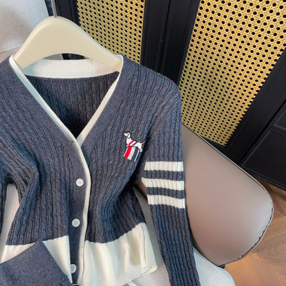 2025SS  Contrast color cardigan + skirt THOM TREND