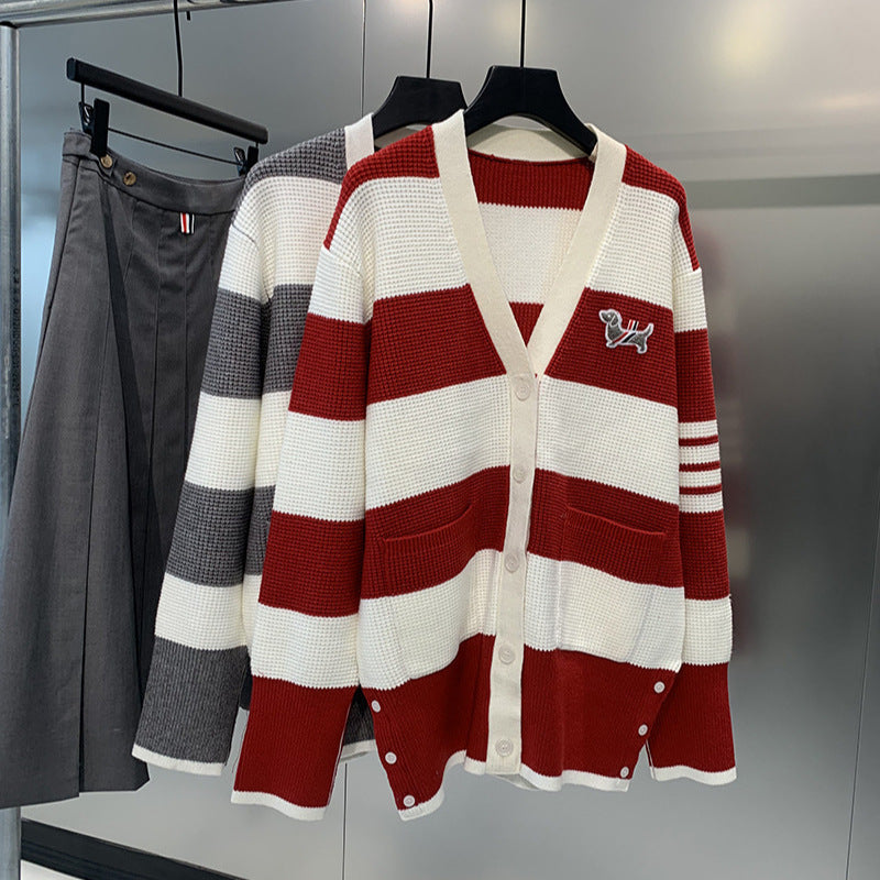 Thom Browne Puppy Embroidered V-Neck Cardigan