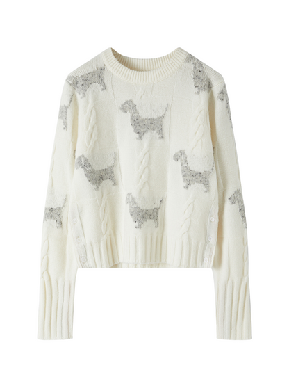 Puppy Intarsia Crew Neck Sweater THOM TREND