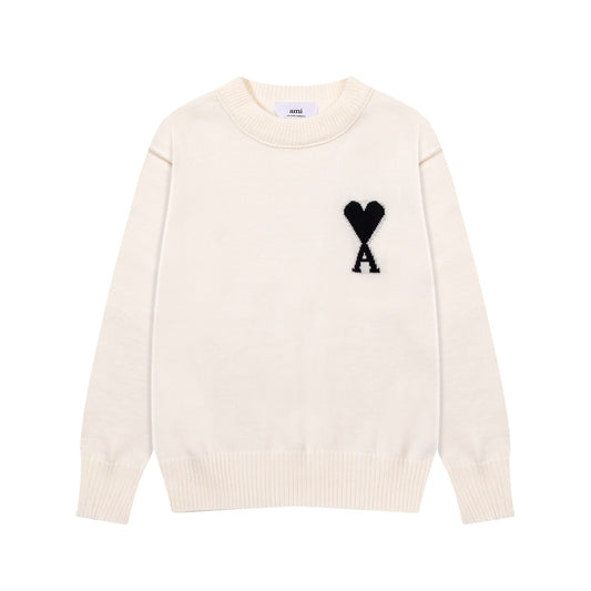 AMI PARIS Classic Heart Embroidered Crew Neck Knit Sweater