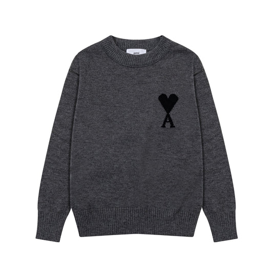 AMI PARIS Classic Heart Embroidered Crew Neck Knit Sweater