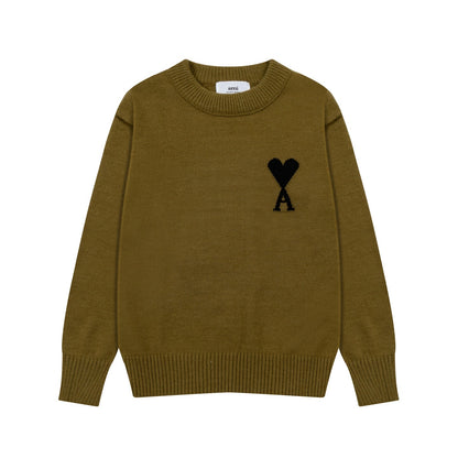 AMI PARIS Classic Heart Embroidered Crew Neck Knit Sweater