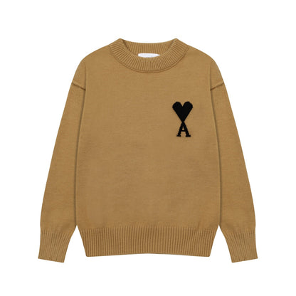 AMI PARIS Classic Heart Embroidered Crew Neck Knit Sweater