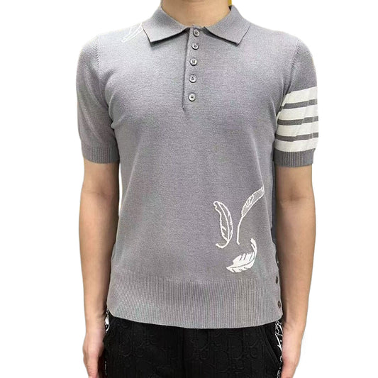 2025 SS  Men's Feather Leaf POLO Short Sleeve THOM TREND