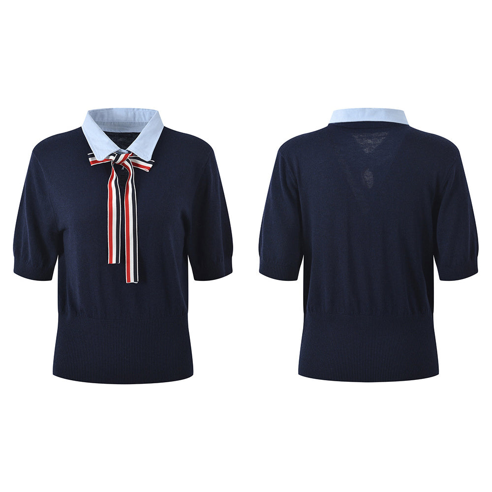 Women's V-Neck Ribbed Knit Short Sleeve Top