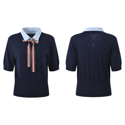 Women's V-Neck Ribbed Knit Short Sleeve Top