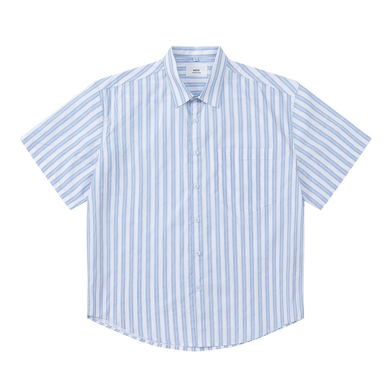 AMI PARIS Unisex Short-Sleeve Striped Shirt - Classic Style