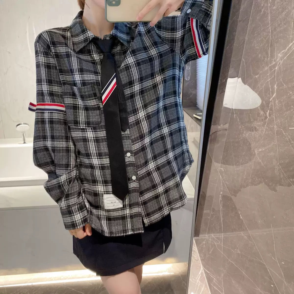 2025Women's Plaid Tie Shirt THOM TREND