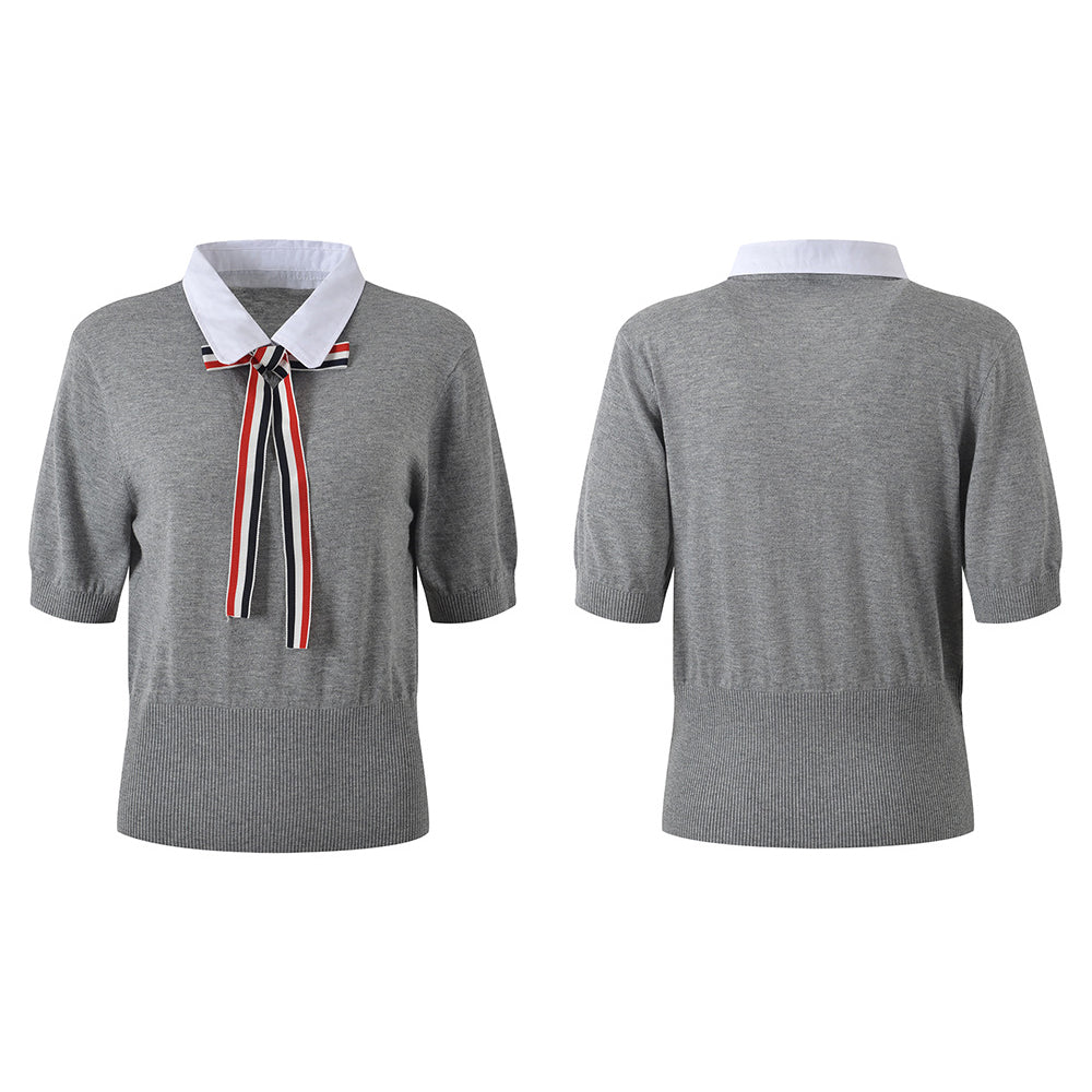 Women's V-Neck Ribbed Knit Short Sleeve Top