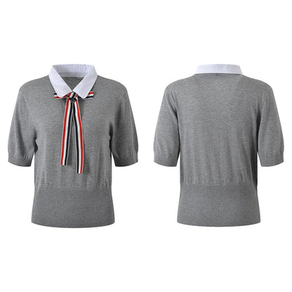 Women's V-Neck Ribbed Knit Short Sleeve Top