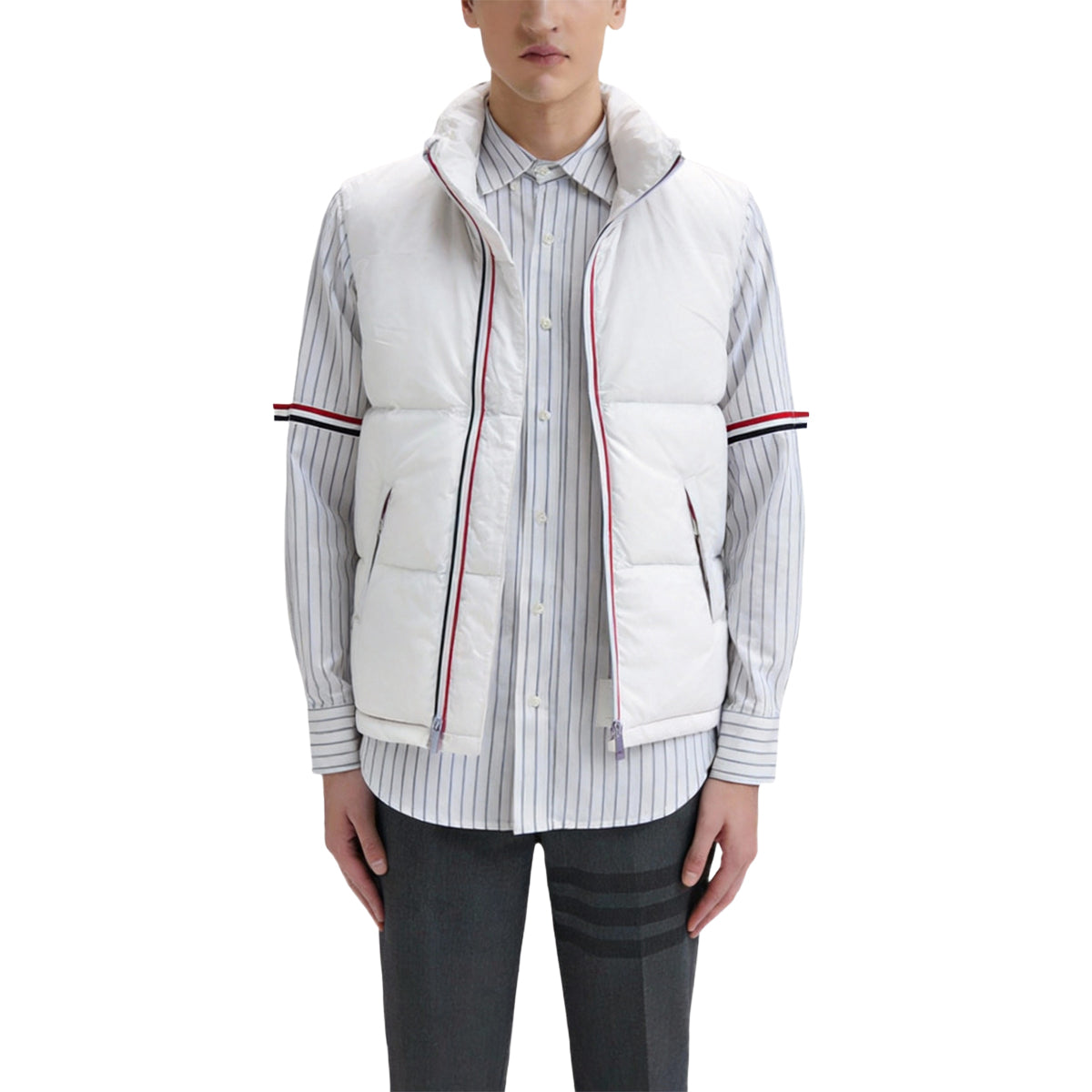 Thom Browne Unisex Shiny Colorblock Baseball Collar Vest