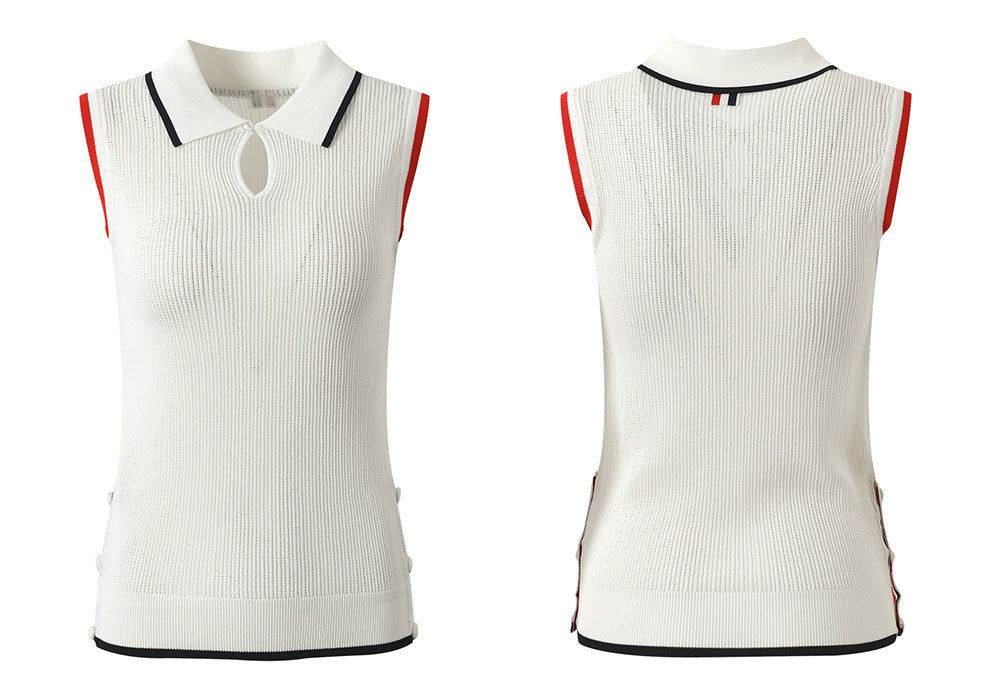 Women's Polo Neck Sleeveless Vest - Premium Cotton Tank Top