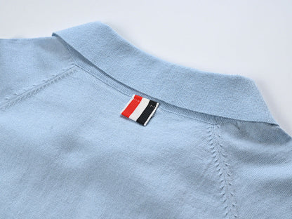 Women's Polo Collar Knitted Short Sleeve Dress - Premium Cotton Casual Dress
