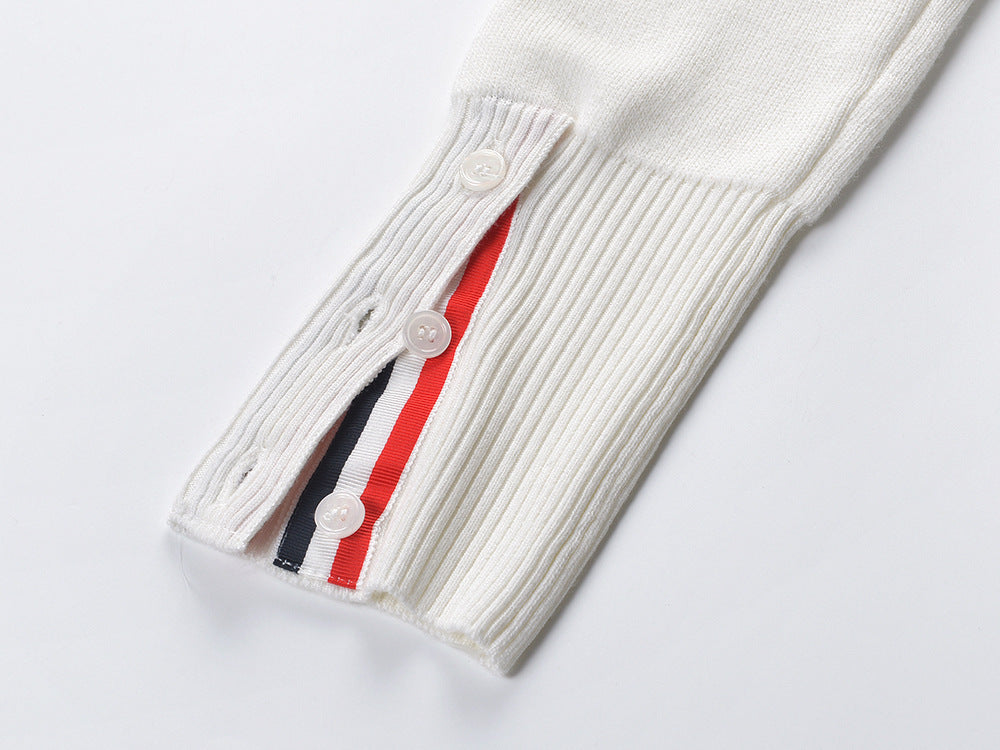 Four-Stripe Pink V-Neck Cardigan（副本） THOM TREND