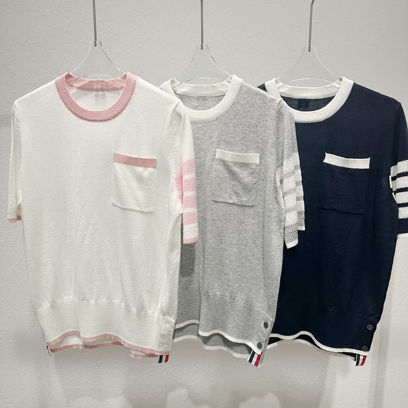 Thom Browne Contrast color knitted T-shirt