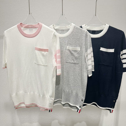 Thom Browne Contrast color knitted T-shirt