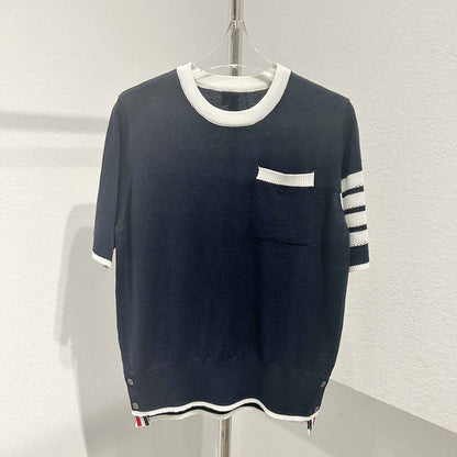 Thom Browne Contrast color knitted T-shirt