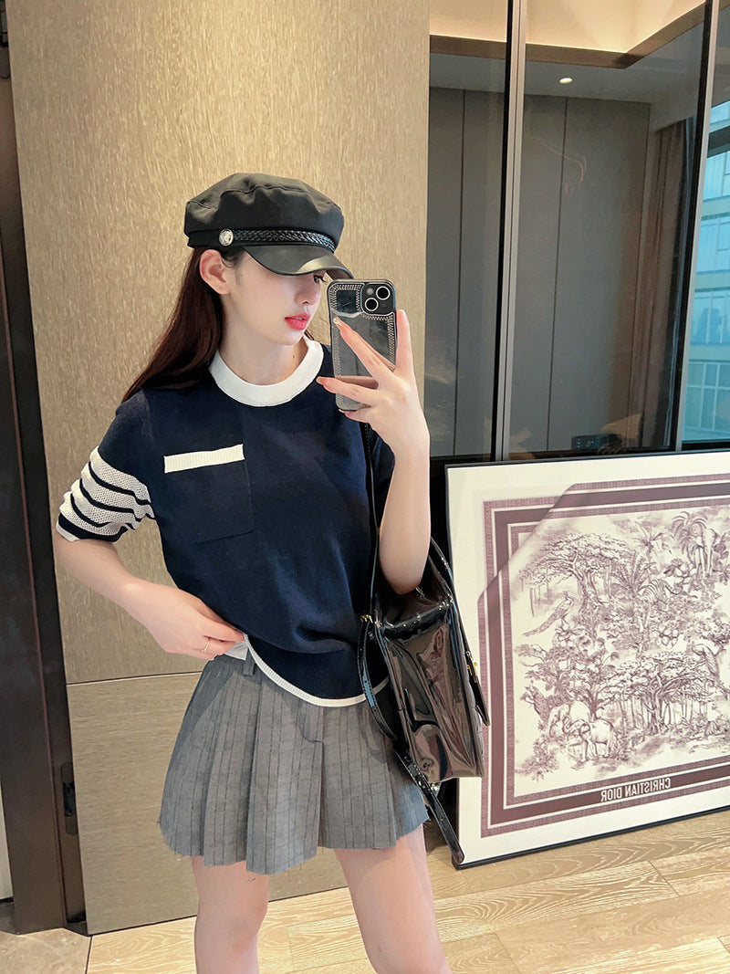 Thom Browne Contrast color knitted T-shirt